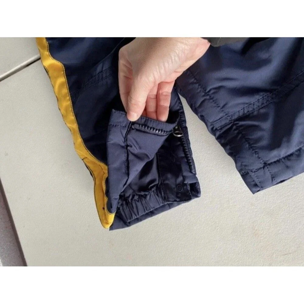 Vintage Baby Gap Navy Blue Yellow Stripe Snow Bib Overalls 12-18 Months